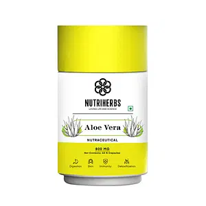 Nutriherbs Aloe Vera 60 Capsules 800mg for Healthy Skin & Hair, Improves Digestion, Supports Cardiovascular Functions with Natural Extract of Pure Aloe Vera for Men & Women