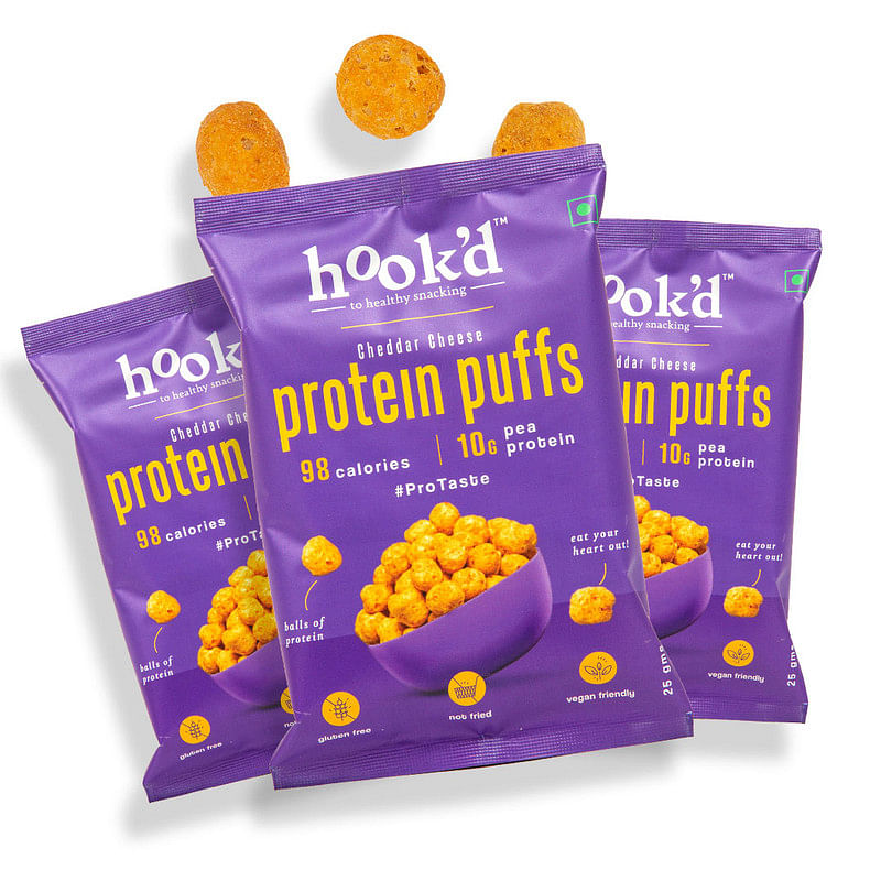 

Hook'D Cheddar Cheese Protein Puffs High Protein And Fiber Snacks Plant Based Protein 100% Vegan Gluten Free Below 100 Calories 0% Cholesterol 10Gm...