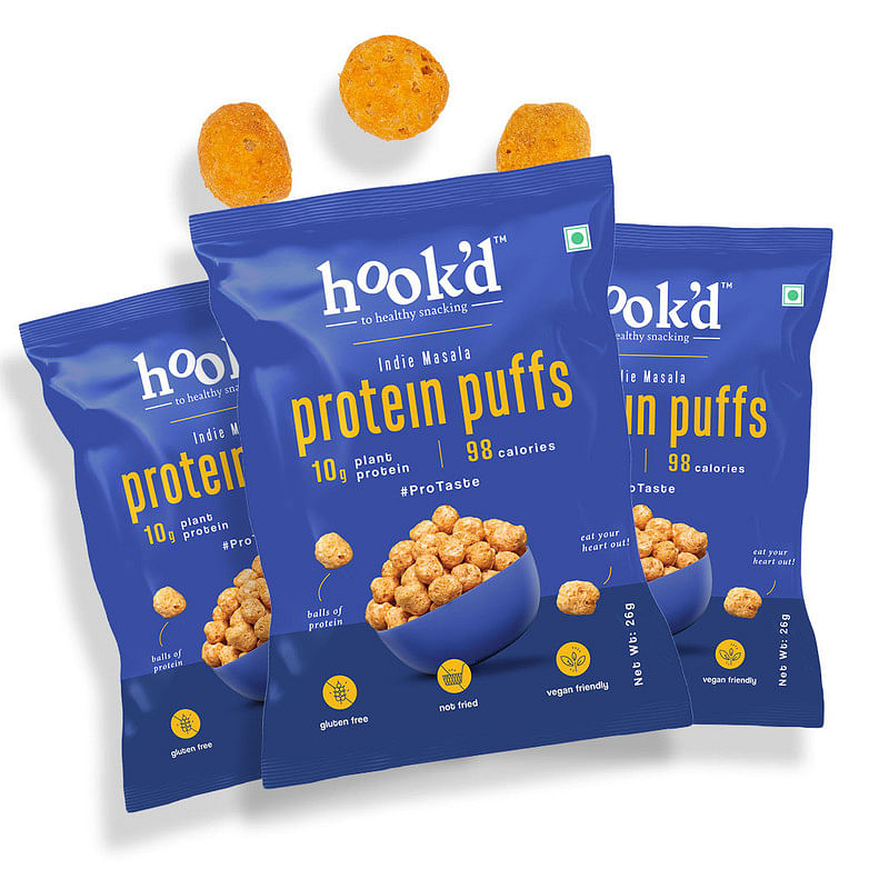 

Hook'D Indie Masala Protein Puffs | Healthy High Protein Low Calorie Snack | Plant Based | 100% Vegan | Gluten Free | Roasted Chips & Snacks | 0% C...