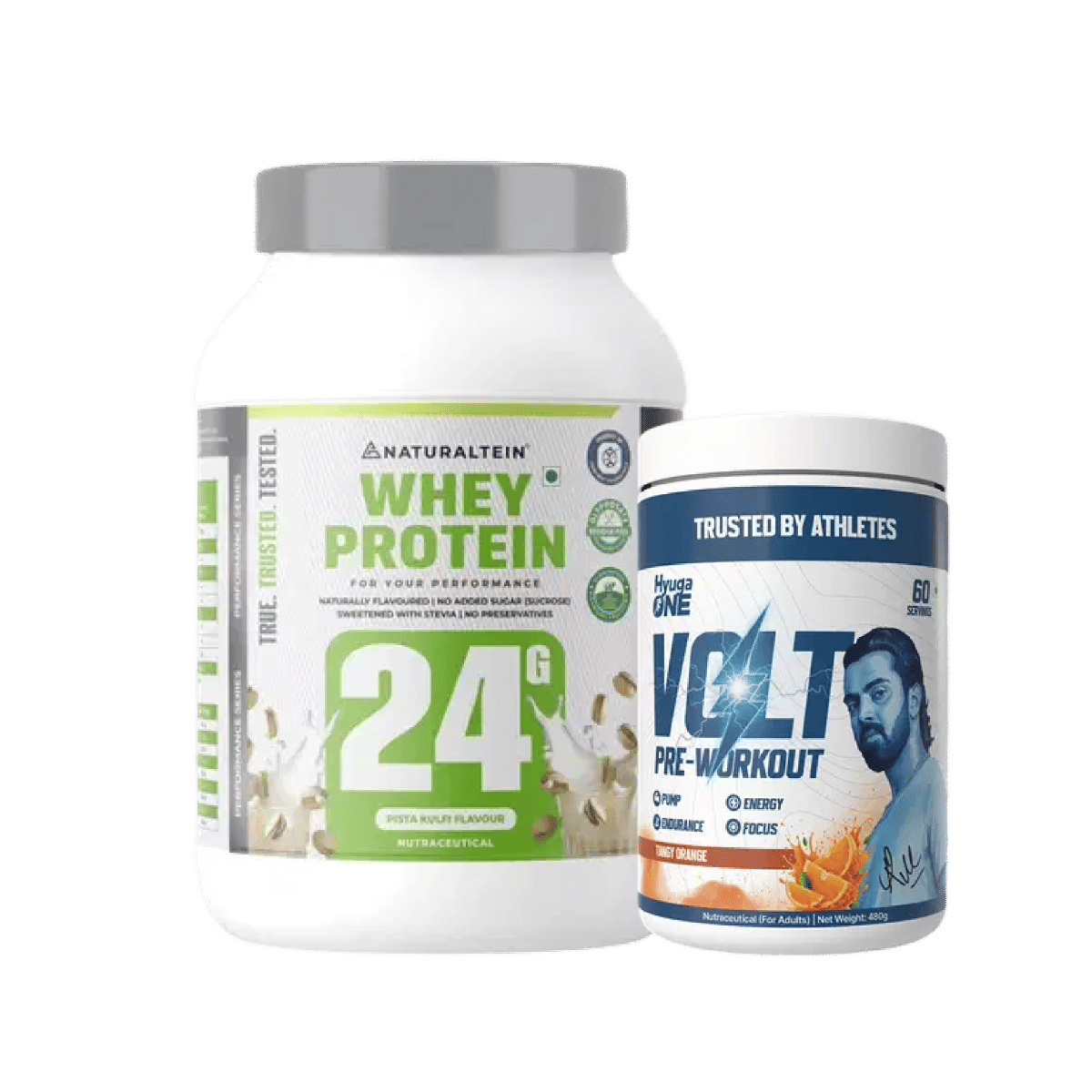 

NATURALTEIN Whey Protein Max Pista Kulfi - 1 kg & Hyuga One VOLT Pre-Workout Powder (Tangy Orange), Clinically Dosed Energy, Focus & Endurance, 100...