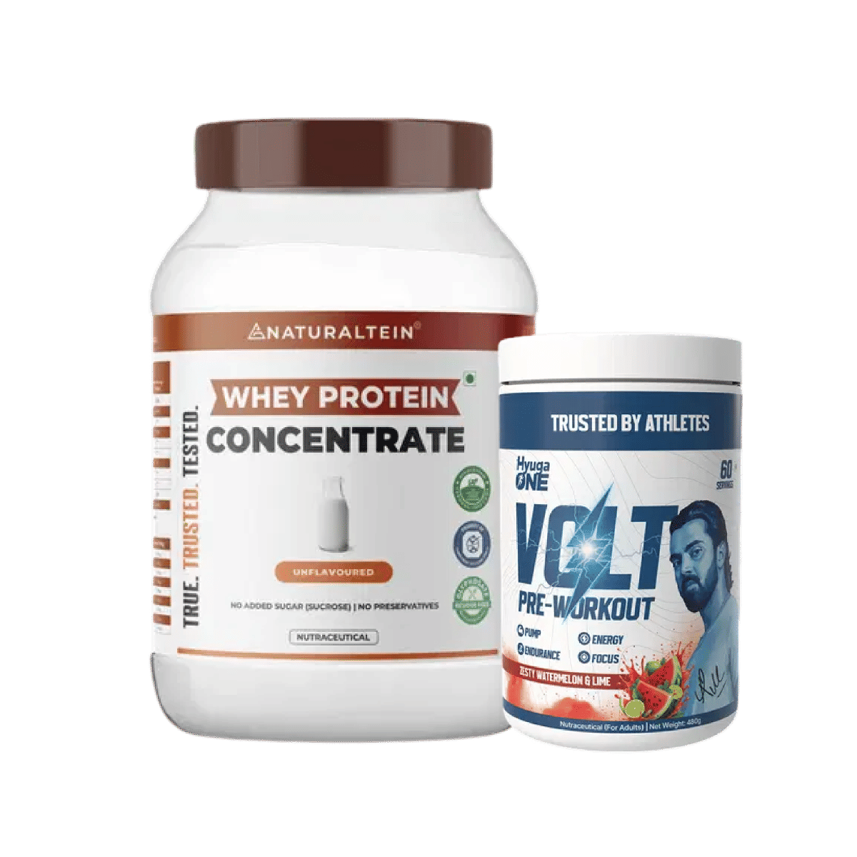 

NATURALTEIN Whey Protein Concentrate Unflavoured - 1 kg & Hyuga One VOLT Pre-Workout Powder (Zesty Watermelon & Lime), Clinically Dosed Energy, 100...