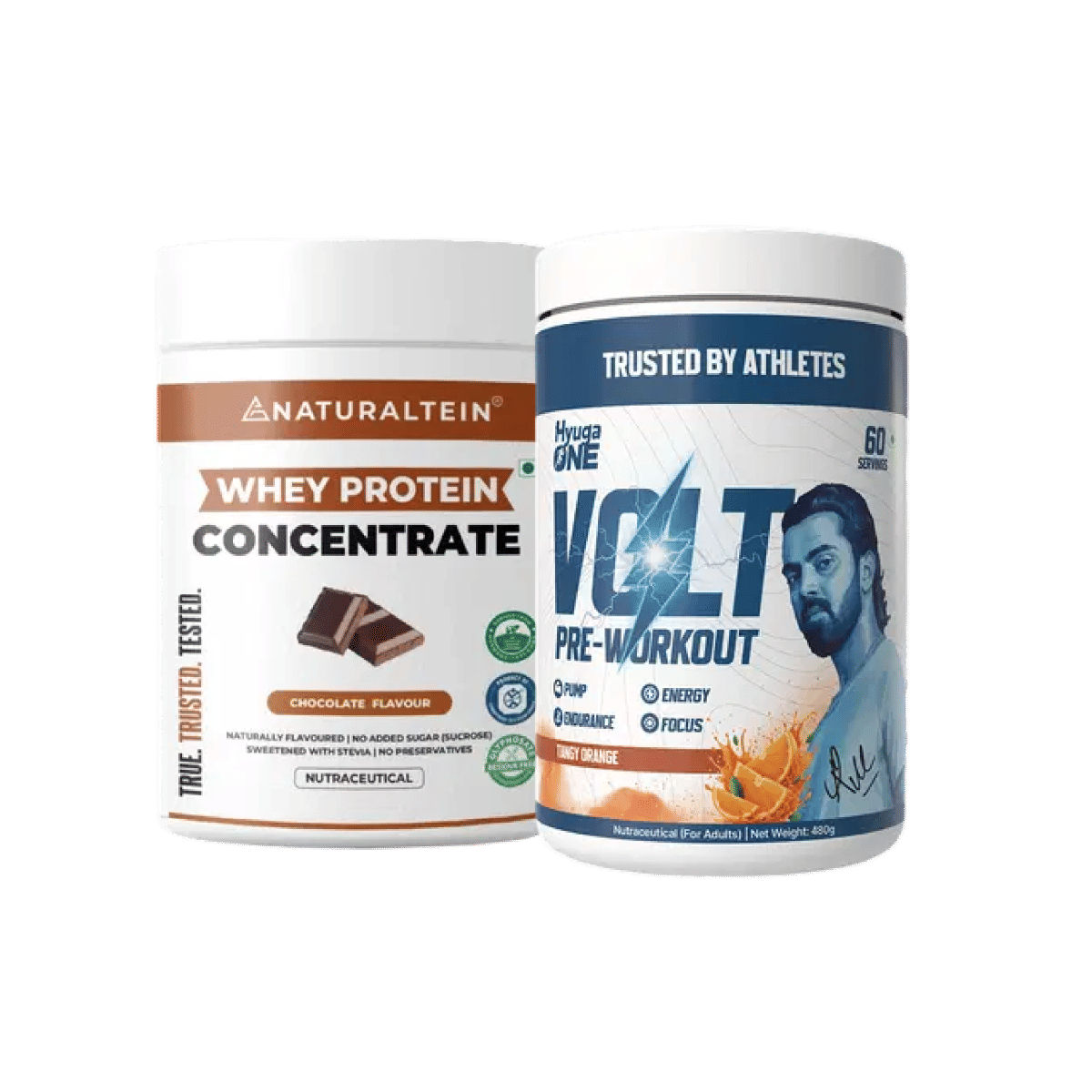 

NATURALTEIN Whey Protein Concentrate Chocolate - 300 gms & Hyuga One VOLT Pre-Workout Powder (Tangy Orange), Clinically Dosed Energy, Focus, 100mg ...