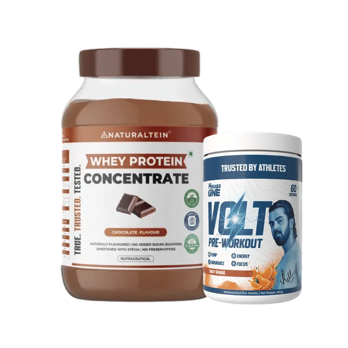 

NATURALTEIN Whey Protein Concentrate Chocolate - 1 kg & Hyuga One VOLT Pre-Workout Powder (Tangy Orange), Clinically Dosed Energy, Focus , 100mg Ca...