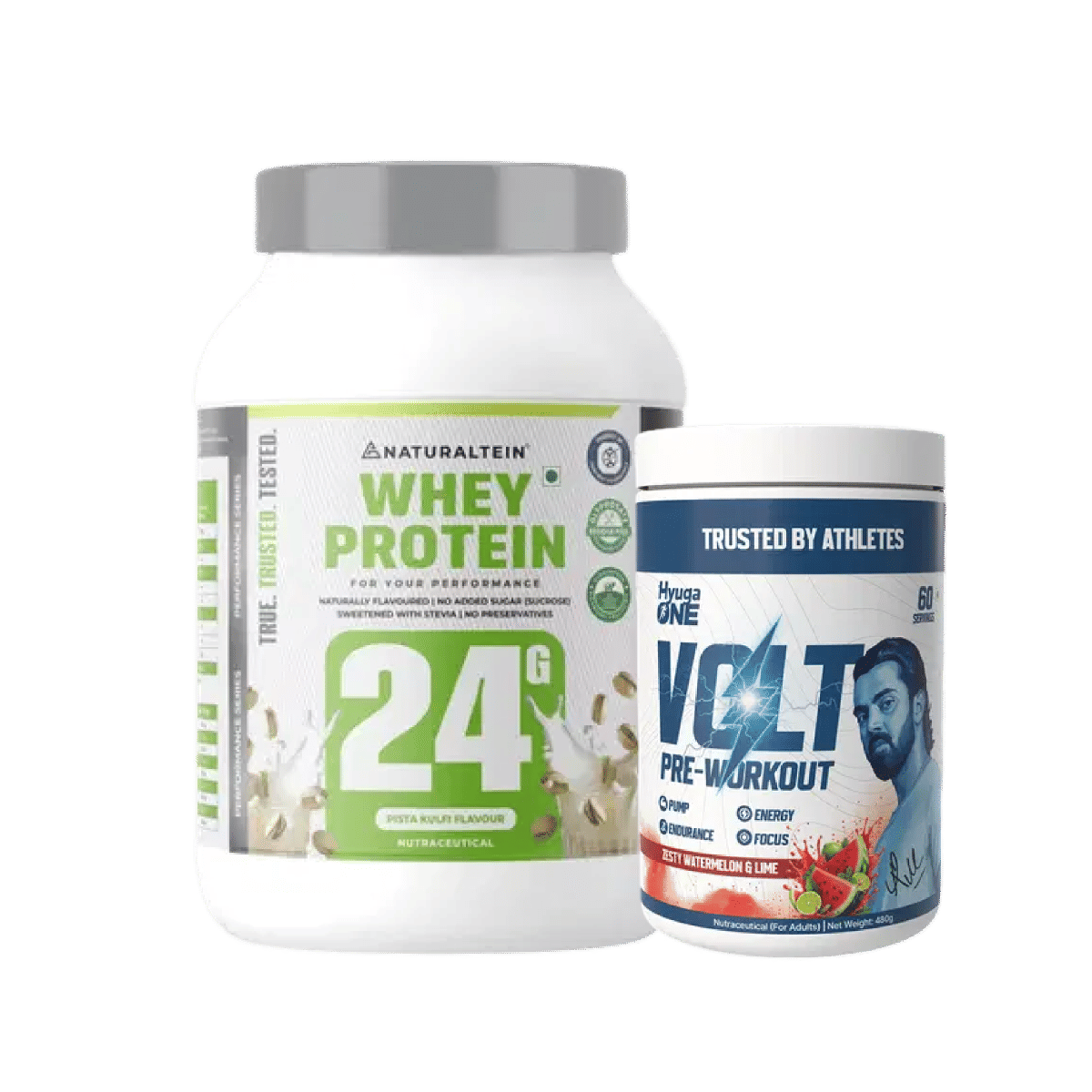 

NATURALTEIN Whey Protein Max Pista Kulfi - 1 kg & Hyuga One VOLT Pre-Workout Powder (Zesty Watermelon & Lime), Clinically Dosed Energy, Focus , 100...