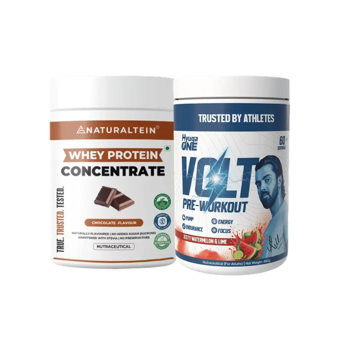 

NATURALTEIN Whey Protein Concentrate Chocolate - 300 gms & Hyuga One VOLT Pre-Workout Powder (Zesty Watermelon & Lime), Clinically Dosed Energy, 10...