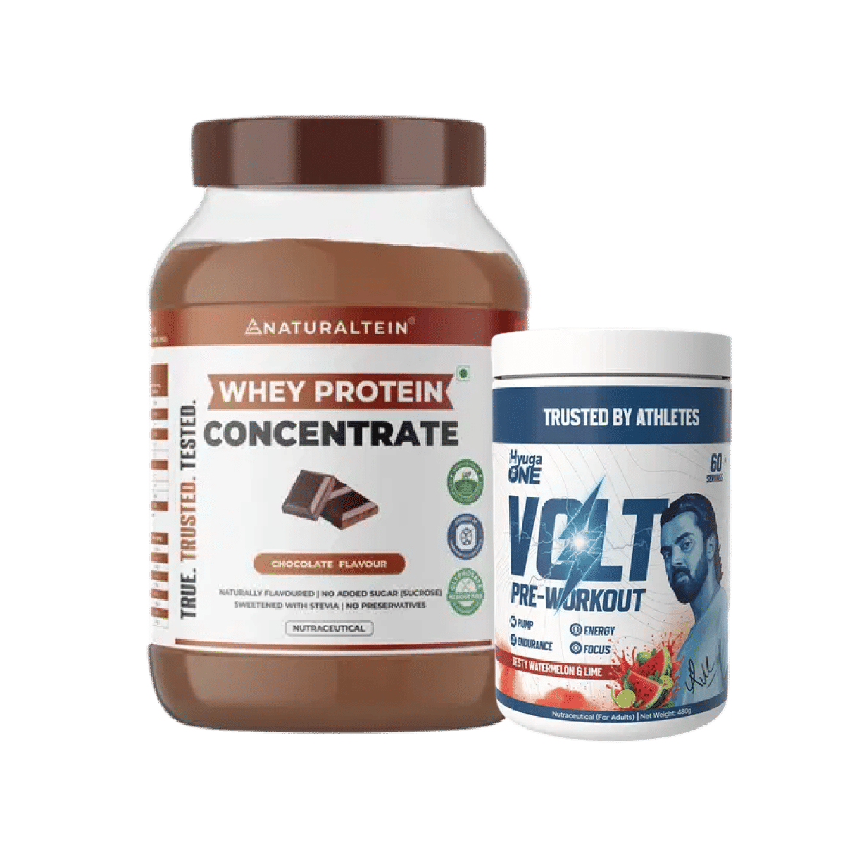 

NATURALTEIN Whey Protein Concentrate Chocolate - 1 kg & Hyuga One VOLT Pre-Workout Powder (Zesty Watermelon & Lime, Clinically Dosed Energy, Focus ...