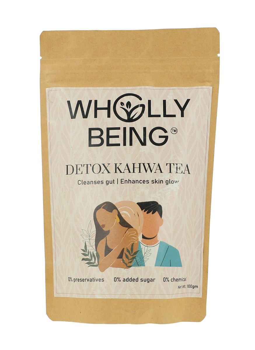 

Wholly Being Detox Kahwa Tea for skin glow and gut detox with nutmeg, sea buckthorn, rose petals, orange peels(100 gm)