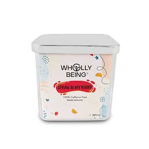 Wholly Being- Straw in my Berry Tea(caffeine free) for kids for strong immunity with Freeze dried Strawberry, Giloy, Ginger, Tulsi, Chamomile (20 tea bags)