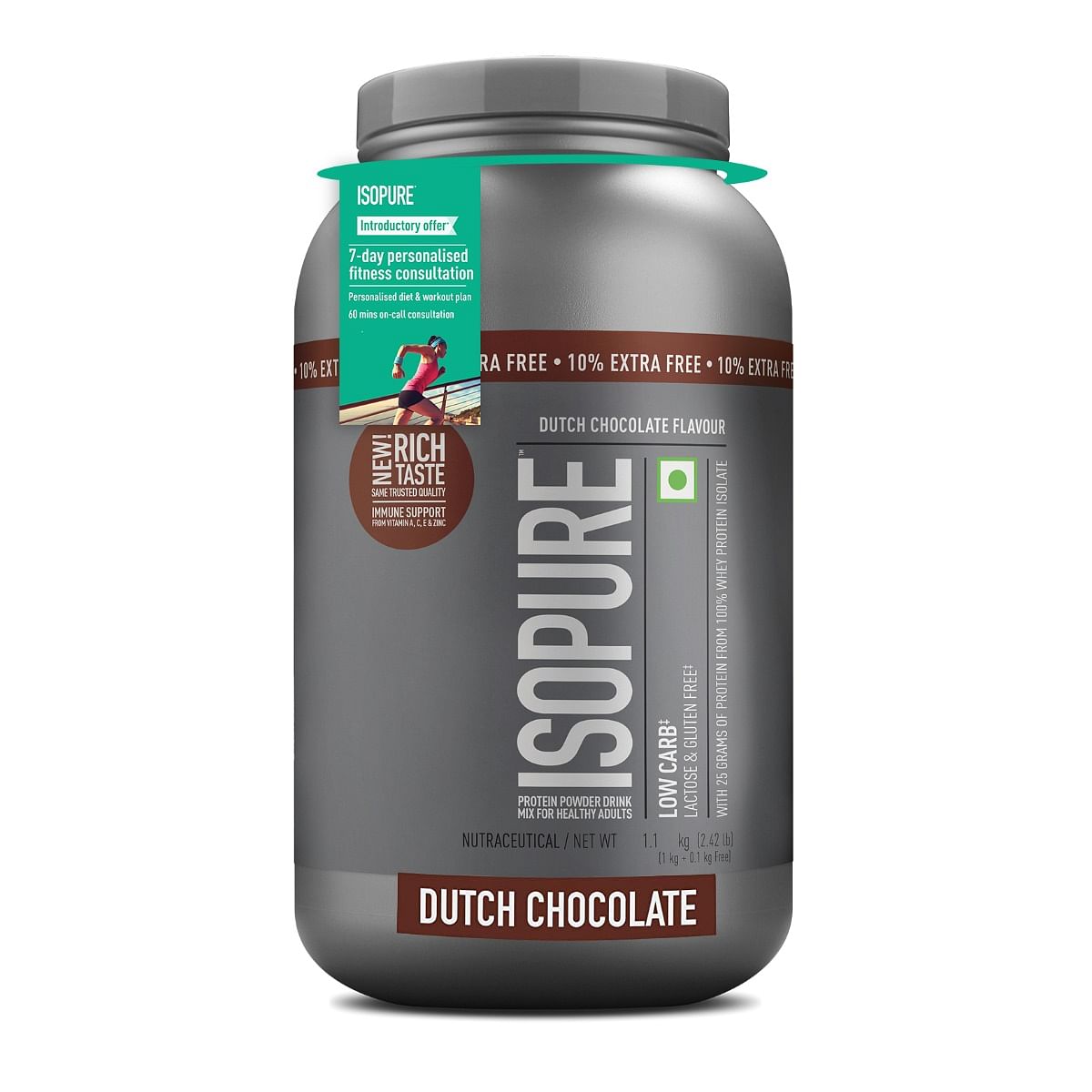 

Isopure Whey Protein Isolate Powder with Vitamins for Immune Support & Biotine- 1.1 kg (10% Extra Free) ,Dutch Choc Lactose-Free, Gluten-Free, Veg...