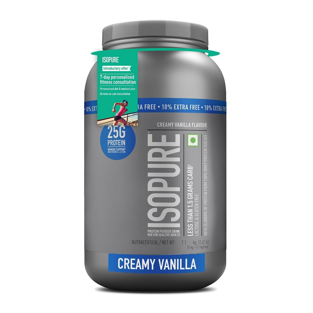 

Isopure Offer Pack - 1.1 kg (10% Extra Free), 25g Protein from 100% Whey Protein Isolate, Creamy Vanilla, Low Carbs, Lactose-Free, Gluten-Free, Veg...