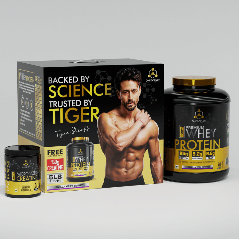 

One Science Nutrition Whey Protein Combo | 25g Protein, BCAA & Glutamine | Supports Lean Muscle, Energy & Recovery | Free 150g Creatine | Vanilla v...