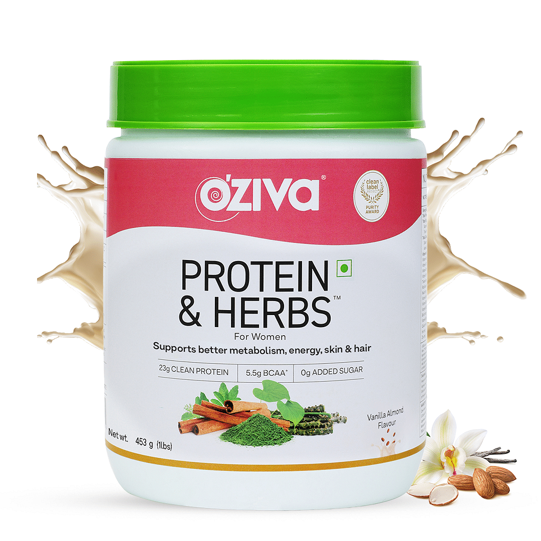 

OZiva Protein & Herbs for Weight Management, Women - Vanilla Almond,453g 1 lbs