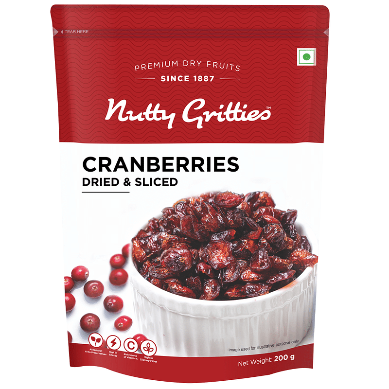 

Nutty Gritties Cranberries Cranberry Dried Sliced US Berries 400g, Healthy Snack for Kids and Adults, 200g