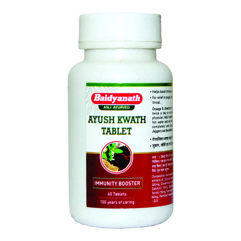 

Baidyanath Ayush Kwath Tablets - Immunity Booster (Tulsi, Dalchini, Sonth, Krishna and Marich)- 60 Tablets