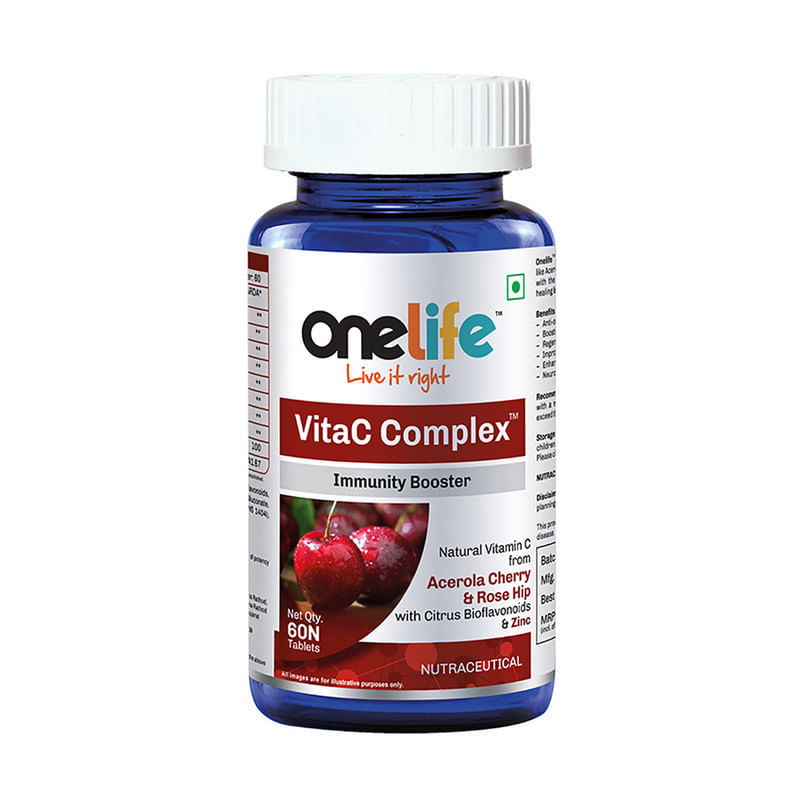 

Onelife VitaC complex: Natural Vitamin C form Acerola cherry & Rosehip with Citrus Bioflavonoids & Zinc 60 Tablets