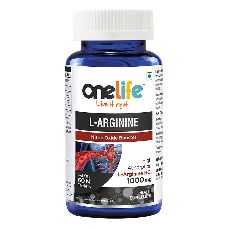 

Onelife L-Arginine 1000mg Nitric Oxide Booster Supplement for Muscle Growth, Stamina, Recovery, Immune Booster and Energy - (Pack Of 1)Tablets 60 C...