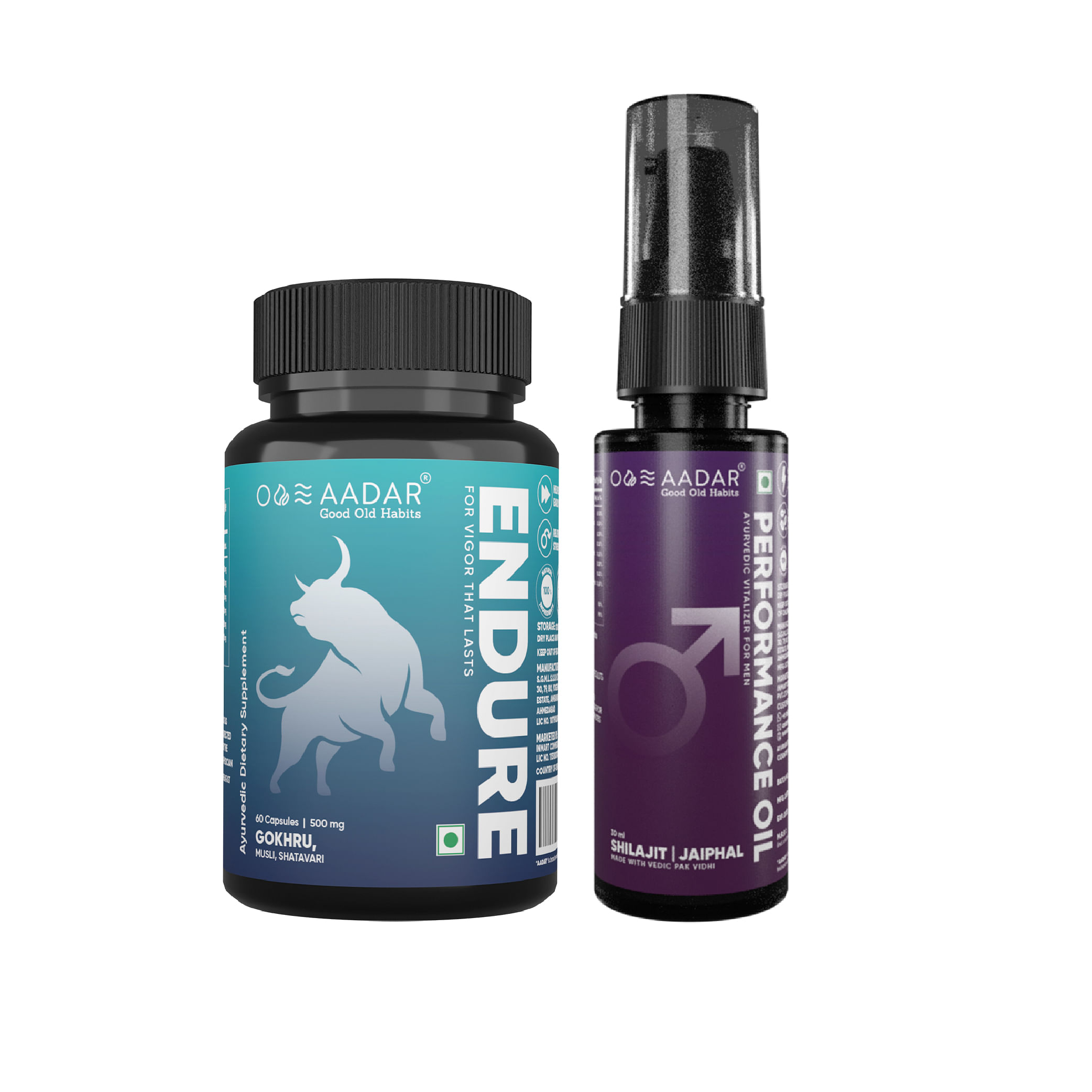 

AADAR Ayurvedic Combo Pack Performance Oil & Endure Capsule Improves Strength, Boost Energy & Avoid Early Coming, Control your Power Shatavari, Gok...