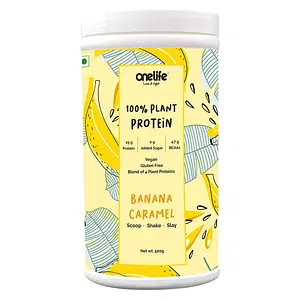 Onelife Vegan Plant Protein 34gm Scoop (Pea Protein Isolate ,Mocha, Brown Rice Protein, Moong & Quinoa ) For Strength and Energy Boost, For Everyday Fitness & Nutrition - Banana Caramel