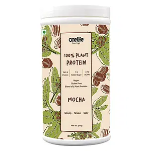 Onelife Vegan Plant Protein 34gm Scoop (Pea Protein Isolate ,Mocha, Brown Rice Protein, Moong & Quinoa ) For Strength and Energy Boost, For Everyday Fitness & Nutrition - Mocha Flavour 500gm