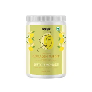 Onelife Plant Based Collagen Builder with Biotin | Vitamin C For Youthful Hair,Skin & Nail | Radiating, Anti-Ageing & Glowing Skin, Vegan Collagen 200gm Powder - Lemon