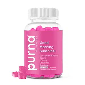 Purna Gummies Multivitamin Gummy for Men and Women, with Zinc, Vitamins A, C, D3, E, B12, and Multimineral, for Clear Skin and Immunity, 30 Day Pack, 1 Daily (Strawberry)