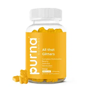 Purna Gummies Multivitamin Gummy for Men and Women, with Zinc, Vitamins A, C, D3, E, B12, and Multimineral, for Clear Skin and Immunity, 30 Day Pack, 1 Daily (Mango)