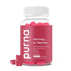 Purna Biotin Gummies for Healthy Hair, Glowing Skin & Nails | Delicious Cranberry Flavor | Sugar Free | Vitamin A, Vitamin B, Vitamin C, Vitamin E & Zinc | 100% Vegan & Organic | 30 Gummies
