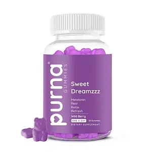 Purna Gummies Melatonin For Adults, Wild Berry Flavor with Chamomile Extracts for Healthy Sleep Cycle | Increase Energy, Relaxed Body & Improved Focus | Improves Sleep Quality & Non Habit Forming | 30 Days Pack