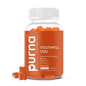 Purna Gummies Superfruits Collagen Gummies Mixed Fruit Flavor, with Vitamin A ,Vitamin C, Vitamin E, and Zinc, for Healthy Hair, and Helps Relieve Hairfall, 30 Days Pack