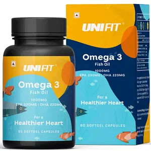 UNIFIT Omega 3 Fish Oil Capsules for Men and Women, Omega3 1000 Mg Fish Oil Supplement, 330 MG EPA & 220 MG DHA For Healthy Heart, Eyes and Joints, Omega3 Fatty acid Fish Oil 60 Softgel Capsules