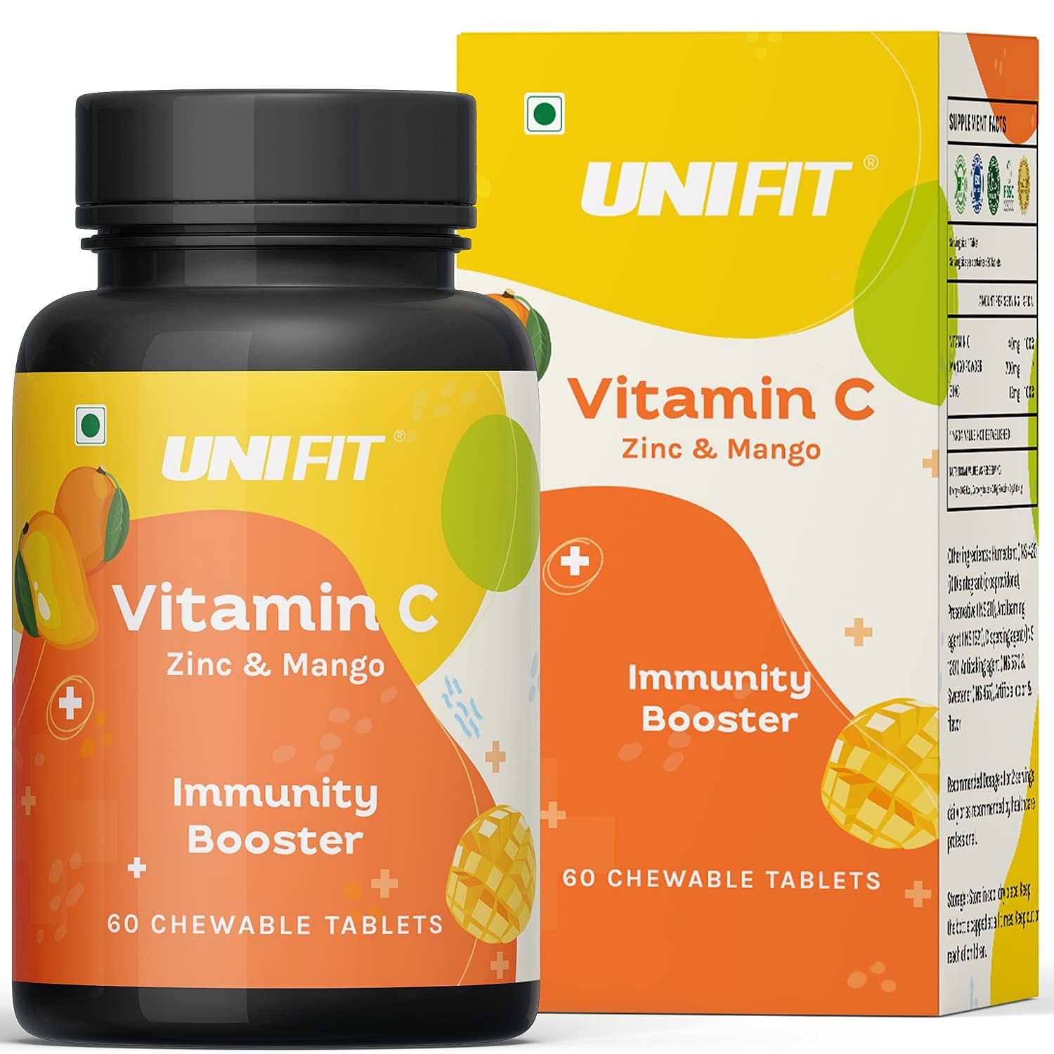 

UNIFIT Vitamin C Chewable Tablets With Zinc and Mango Extract, Immunity Booster, Antioxidant And Skin Care Support, Vitamin C with Zinc in Mango Fl...