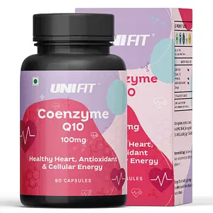 UNIFIT Coenzyme Q10 100mg Supplement with high absorption Piperine 10mg, COQ10 Capsules for Healthy Heart, Antioxidant and Glowing Skin Immunity Management Supplement for Men and Women 60 Capsules