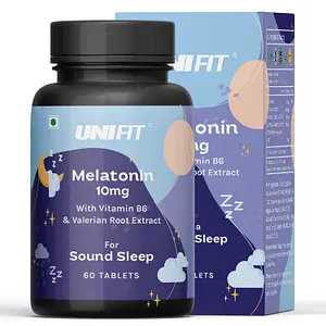 UNIFIT Melatonin Sleep Tablets 10mg for Men and Women with Vitamin B6 and Tagar 250mg 60 Melatonin Tablets