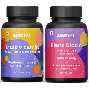 UNIFIT Multivitamin Capsules And Plant Biotin Tablets for Men And Women For Relieving Fatigue And Tiredness, Enhances Energy, Stamina And Immunity, Biotin for Stronger Hair 60 Capsules/Tablets Each