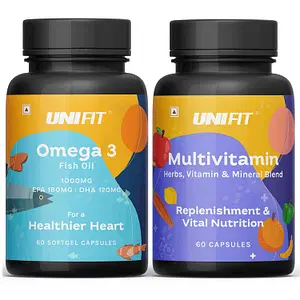 UNIFIT Omega 3 Fish Oil Capsules And Multivitamin Capsules for Men And Womens For Healthy Heart Eyes and Immunity 1000mg Fish Oil 180 MG EPA 120MG DHA 29 Vitamins And Herbal Extracts 60 Capsules