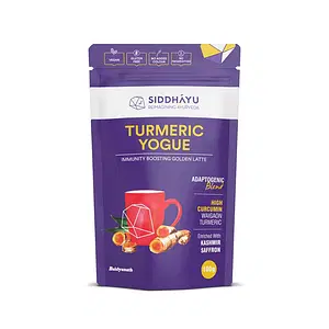 Siddhayu Turmeric Yogue (From the house of Baidyanath) Turmeric Latte | Spiced Turmeric Latte Mix | Immunity Booster | Golden Milk | High Curcumin | Saffron Turmeric Milk | 100 Gm X 1