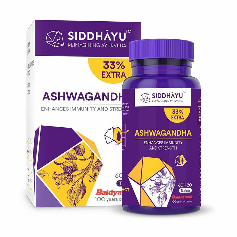 

Siddhayu Ashwagandha Tablet | Enhances Immunity and Strength | Rejuvenates Mind & Body | 60 + 20 free Tablets