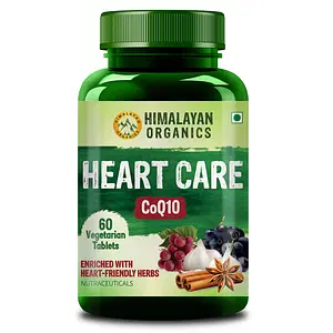 Himalayan Organics Heart Care Supplement With CoQ10,Arjuna Bark ,Grape Seed,Resveratrol | Balance Cholesterol Level | Good For Healthy Heart And Blood Circulation - 60 Veg Tablets
