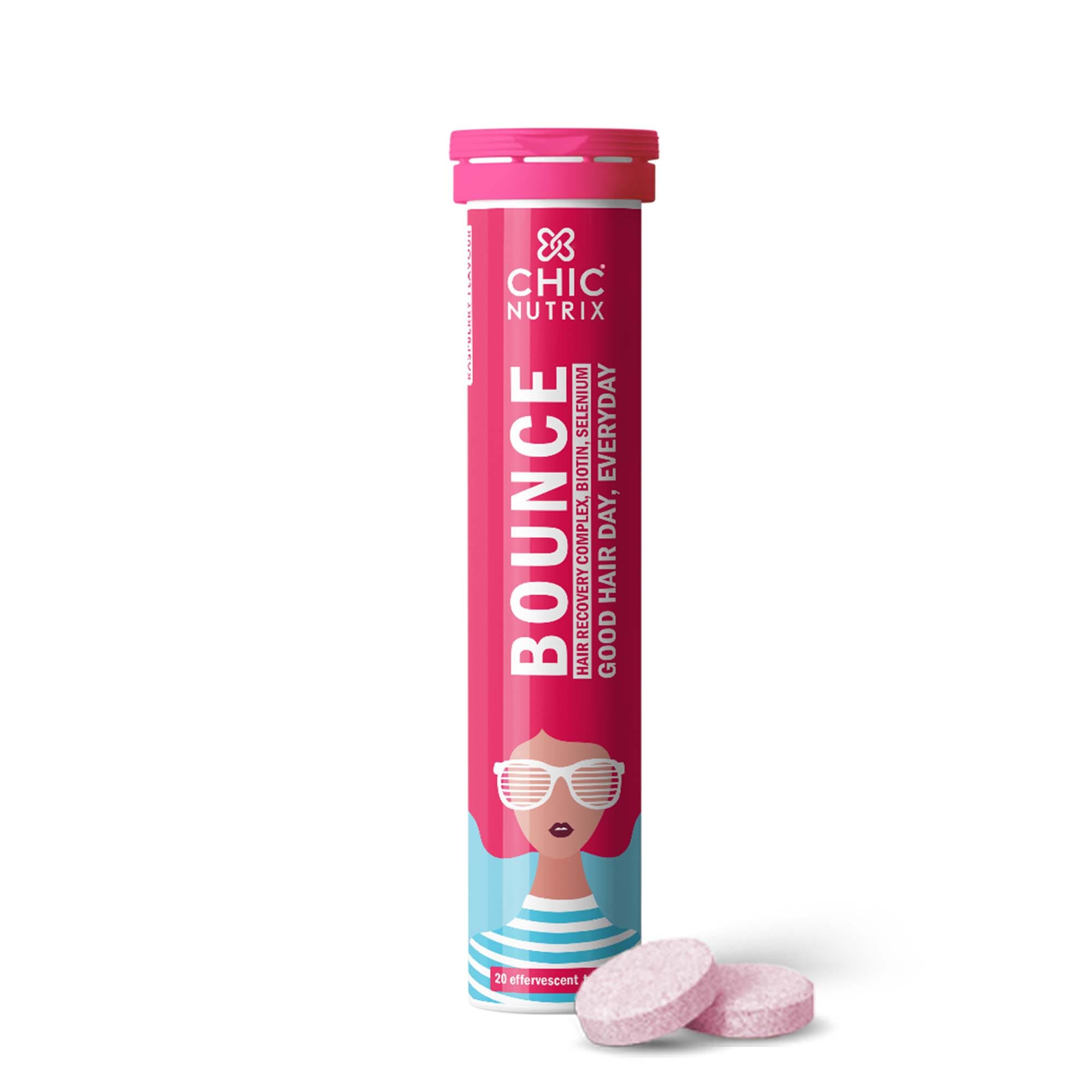 chicnutrix bounce - biotin for hair growth with selenium & amino acids - raspberry flavour