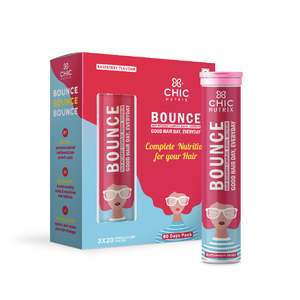 

Chicnutrix Bounce - Biotin for Hair Growth with Selenium & Amino Acids - Raspberry Flavour - 60 Tablets - Pack Of 3