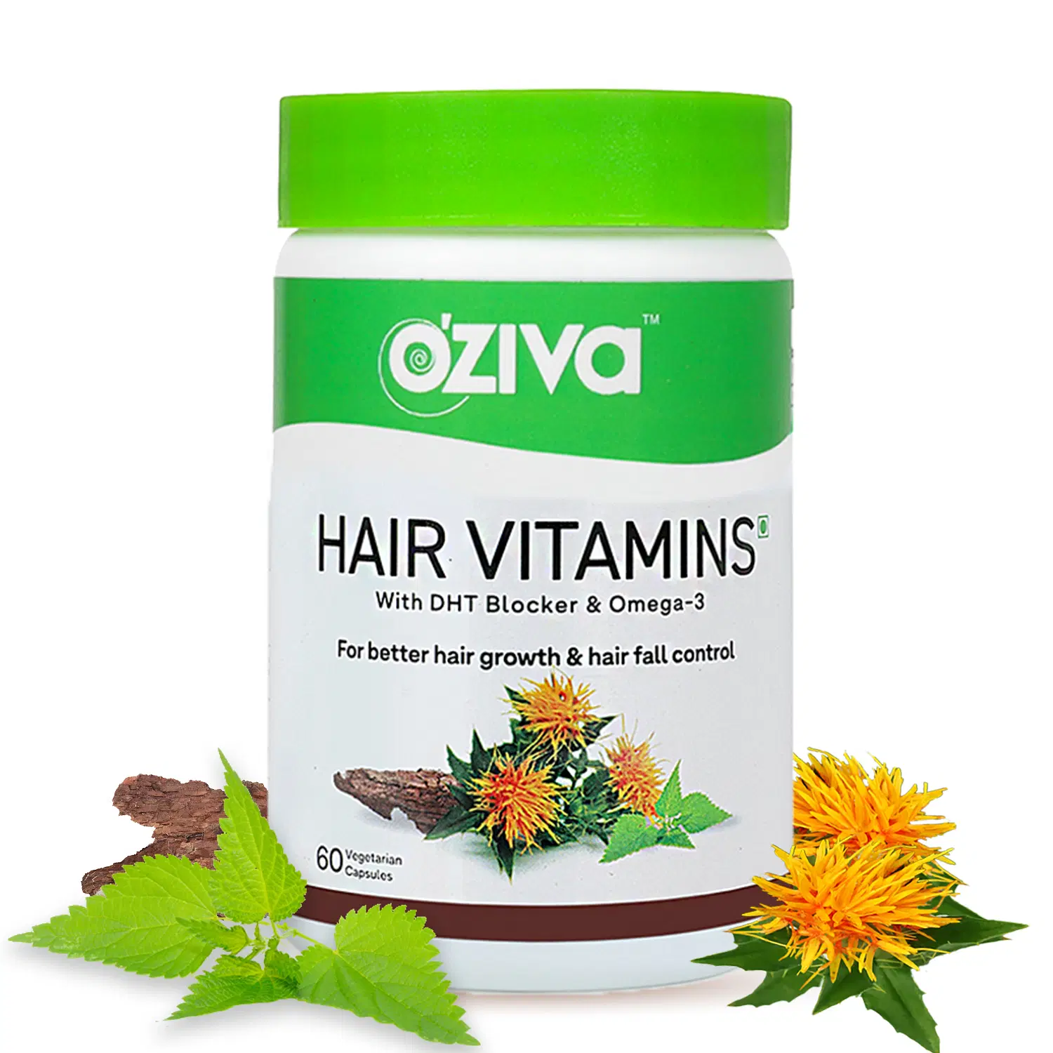 OZiva Hair Vitamins (With DHT Blocker, Omega 3, Iron, & Biotin) For Better Hair  Growth & Nourishment, Hairfall Control, Certified Clean & Vegan, 60 Capsules