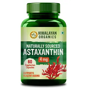 Himalayan Organics Naturally Sourced Astaxanthin 4mg | Supports Antioxidant Brain,Eye & Skin Health | Improves Muscle Endurance & Recovery, Builds Immunity - Pack of 60 Veg Capsules