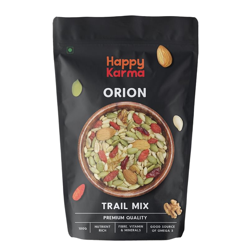 

Happy Karma Orion Trail Mix 100g each (Pack of 2) | Healthy Snacks | Super Seeds and Dried Fruits | 100% Natural and Organic | Pumpkin Seeds | Melo...