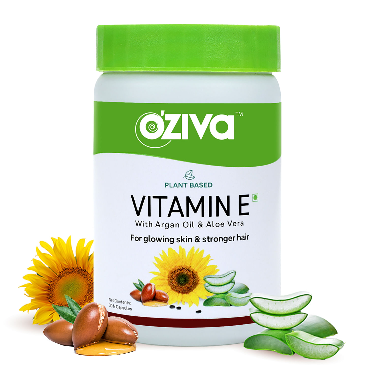 

Oziva Plant Based Natural Vitamin E Capsules For Face & Hair With Sunflower Oil, Aloe Vera Oil & Argan Oil, Vegan & Natural Vitamin E For Glowing S...