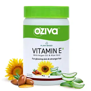 Oziva Plant Based Natural Vitamin E Capsules For Face & Hair With Sunflower Oil, Aloe Vera Oil & Argan Oil, Vegan & Natural Vitamin E For Glowing Skin & Stronger Hair |30 Capsules