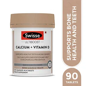 Swisse Ultiboost Calcium + Vitamin D Supplement, Supports Healthy Teeth & Bone Density, Calcium Supplementation May Help Osteporosis Prevention - 90 Tablets