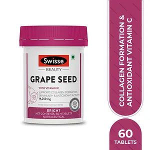 Swisse Beauty Grape Seed Supplement With Vitamin C, Supports Collagen Formation Skin Health & Antioxidant Activity For Youthful Looking Healthy Skin - 60 Tablets