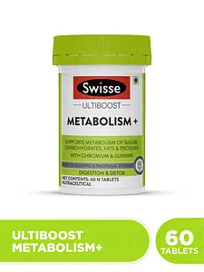 Swisse Ultiboost Metabolism+ , Supports Metabolism Of Sugar, Carbohydrates, Fats & Proteins, Chromium & Gurmar For Digestion & Detox - 60 Tablets