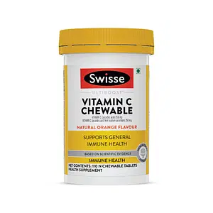 Swisse Ultiboost Vitamin C Chewable Tablets, Vitamin C (Ascorbic Acid) 250Mg For General Immunity Health, Natural Orange Flavour - 110 Tablets