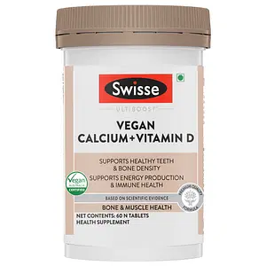 Swisse Ultiboost Vegan Calcium+Vitamin D Supplement, Supports Healthy Teeth & Bone Density, Supports Energy Production & Immune Health - 60 Tablets